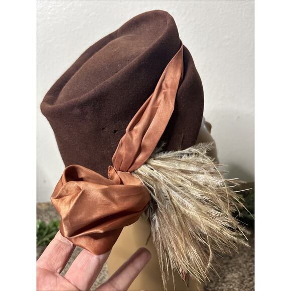 Early 1900’s Gage Brothers & Co Antique Tilt Hat Feathers Satin Velvet - Picture 8 of 16